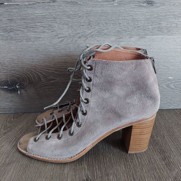 Jeffrey Campbell Cors Peep Toe Chunky Heel Lace Up Suede Bootie Womens Size 10 - Picture 4 of 11
